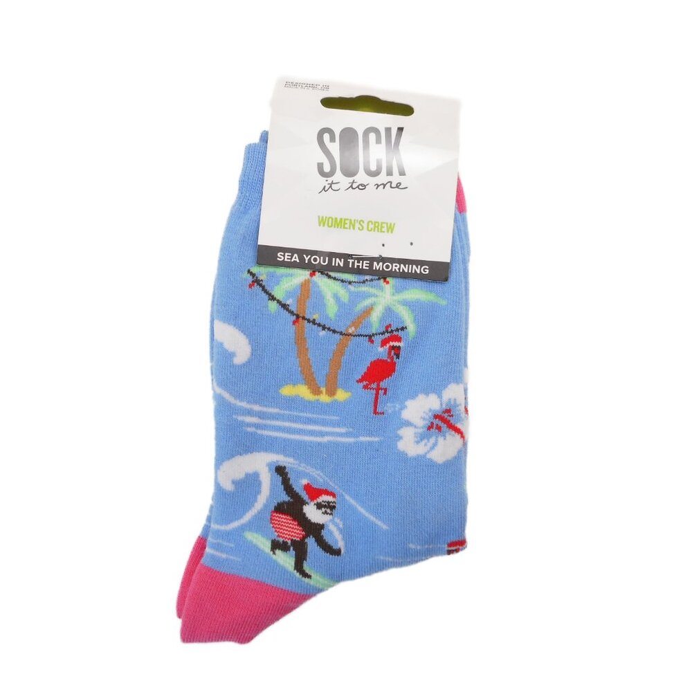 Sock it to Me Socks Women's Size 5-10 Crew Tropical Christmas Surf Novelty NWT